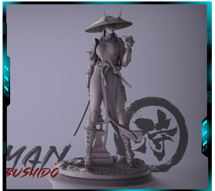 日本双刀幕府女武士3D打印模型数据stl人物手办高精素材文件