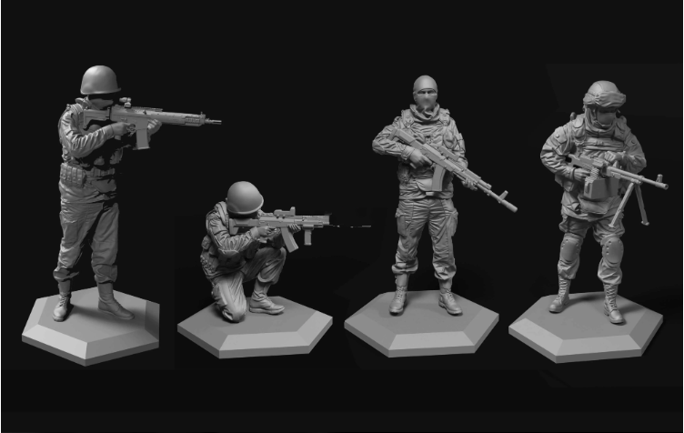 CG兵人一套4个完整版3D打印模型数据stl人物手办高精素材文件