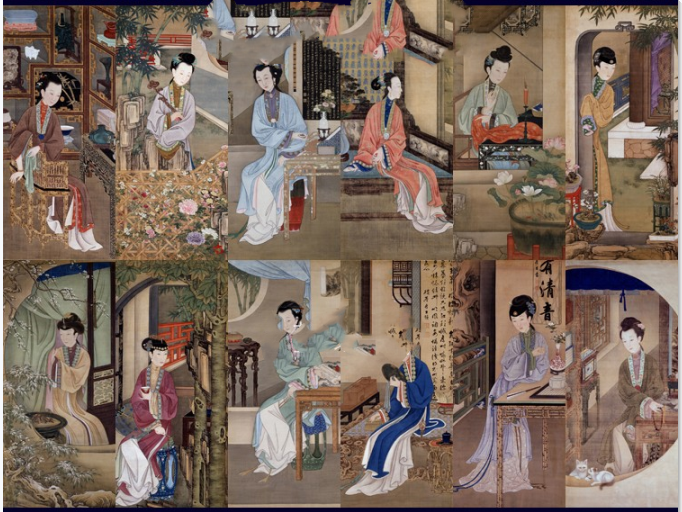 雍正十二美人图中国古典工笔人物画JPG高清国画参考资料设计素材