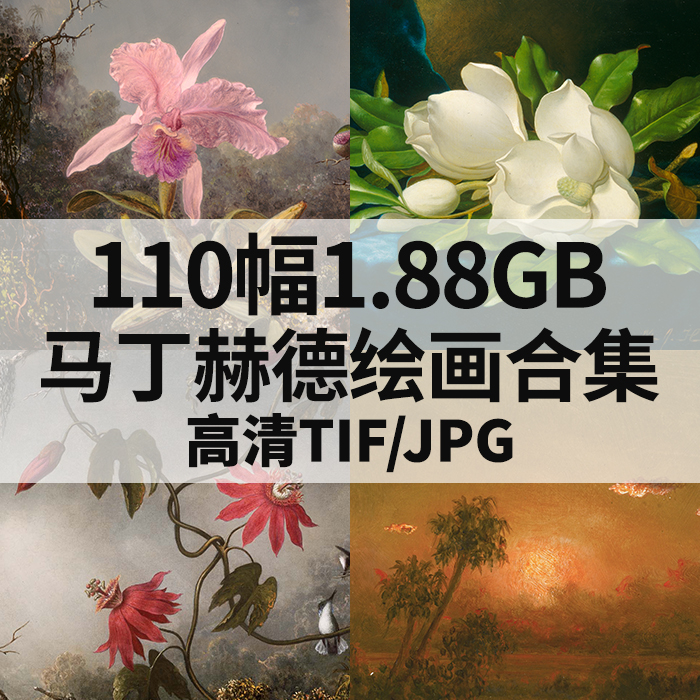110幅1.88G马丁赫德油画素描合集花鸟高清电子人物风景静物素材