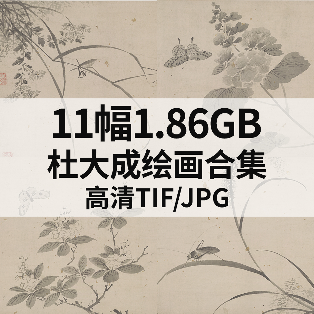 11幅1.86G杜大成绘画合集国画高清电子花蝶纸本人物草虫图素材