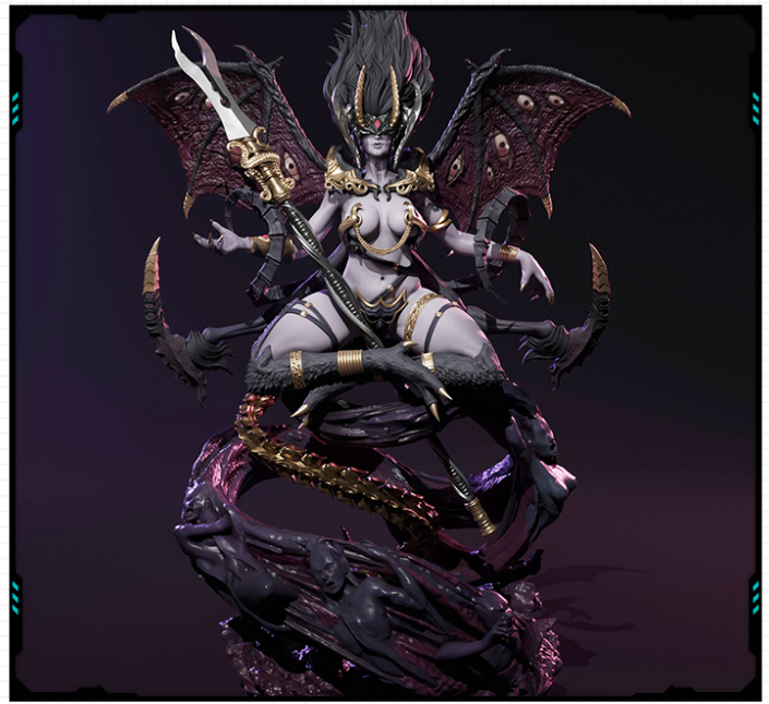 游戏战锤人物色孽女王大型雕像 3D打印模型图纸白模定制STL文件