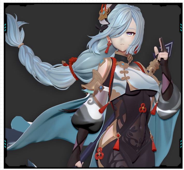 原神游戏妹子角色申鹤手办雕像 3D打印模型图纸白模定制STL文件