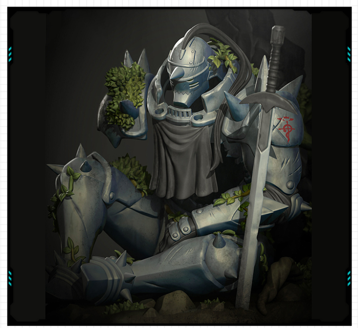 钢之炼金术师弟弟阿尔冯斯坐姿雕像 3D打印模型图纸白模STL文件