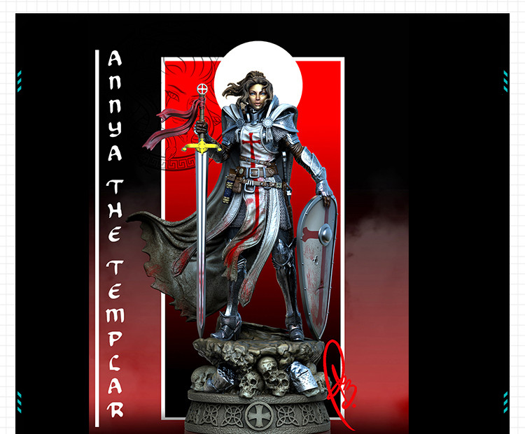 游戏电影魔法圣殿盔甲女骑士雕像 3D打印模型图纸白模定制STL文件