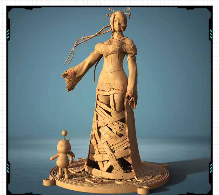 游戏人物最终幻想露露妹子雕像 3D打印模型图纸白模定制STL文件