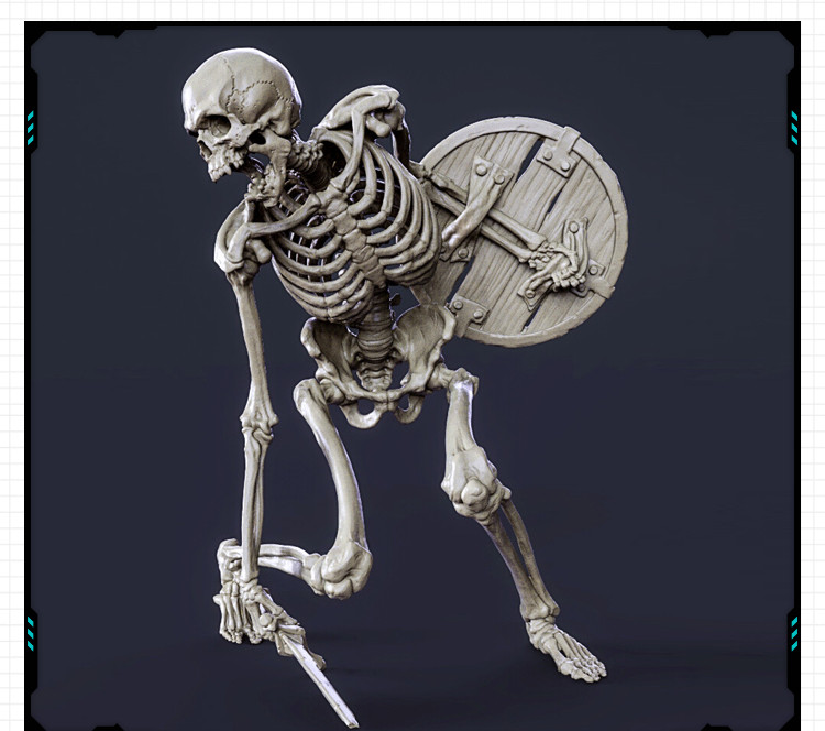 3款不同姿势造型骷髅战士手办 3D打印模型图纸白模定制STL文件