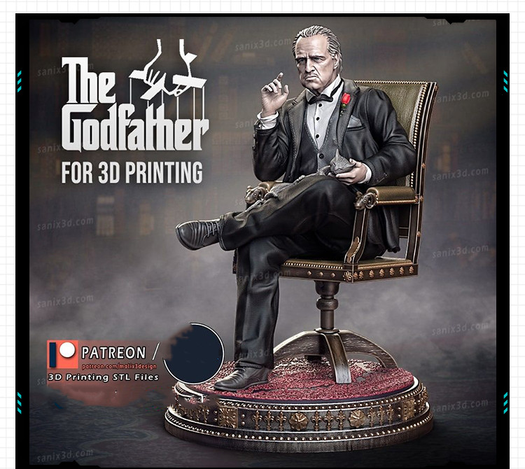 电影人物黑帮教父坐姿经典造型 3D打印模型图纸白模定制STL文件