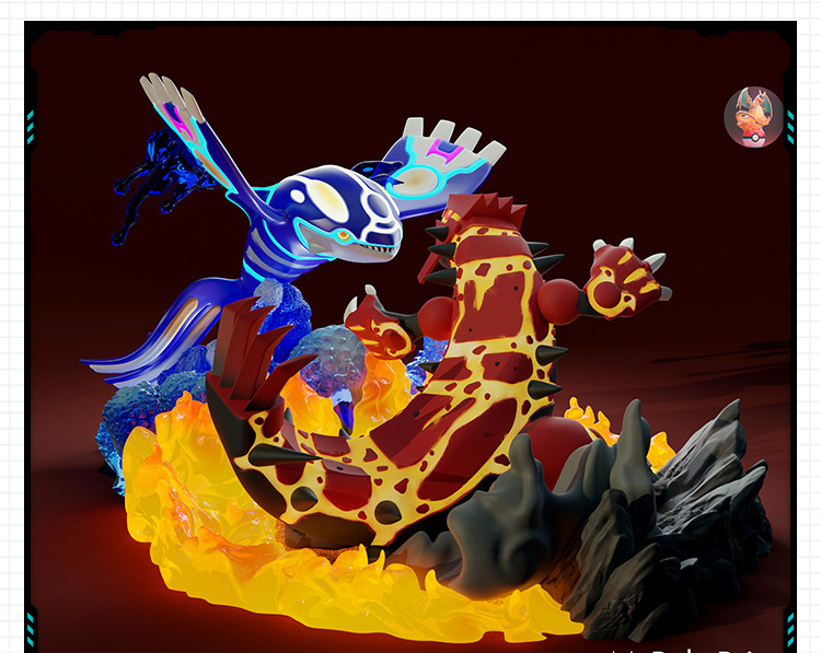 精灵宝可梦固拉多VS盖欧卡手办 3D打印模型图纸白模定制STL文件