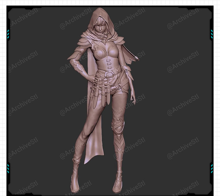 游戏动漫美女刺客女孩站姿手办 3D打印模型图纸白模定制STL文件