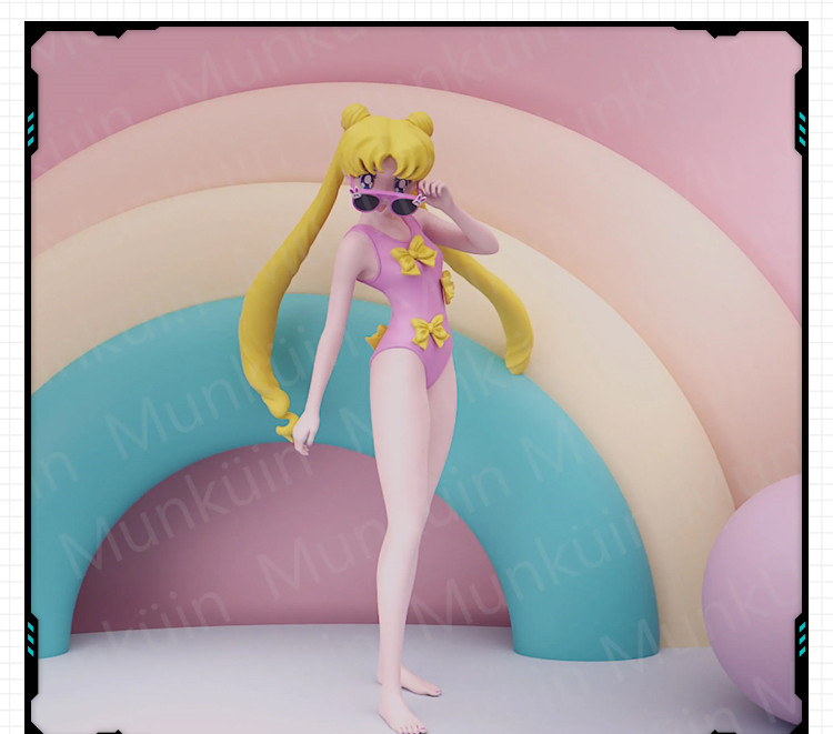 动漫美少女战士月野兔泳装手办 3D打印模型图纸白模定制STL文件