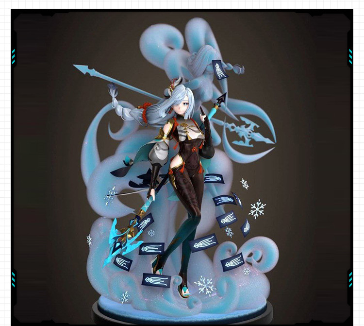 游戏原神人物申鹤战斗技能雕像 3D打印模型图纸白模定制STL文件