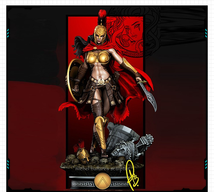 电影游戏斯巴达勇士女斯巴达雕像 3D打印模型图纸白模定制STL文件