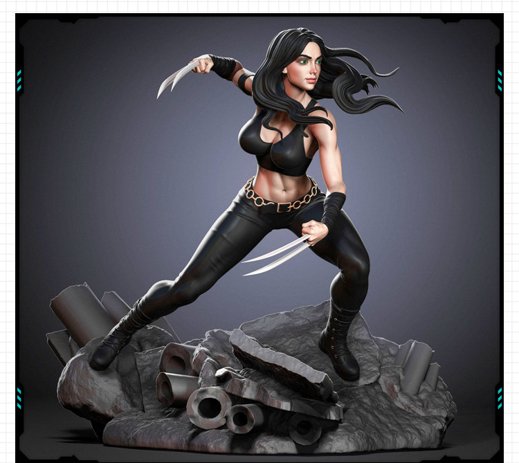 游戏电影X战警X23女版金刚狼雕像 3D打印模型图纸白模定制STL文件