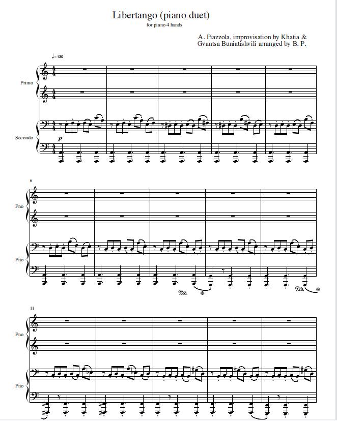 自由探戈 Libertango 皮亚佐拉 钢琴四手联弹谱 10页