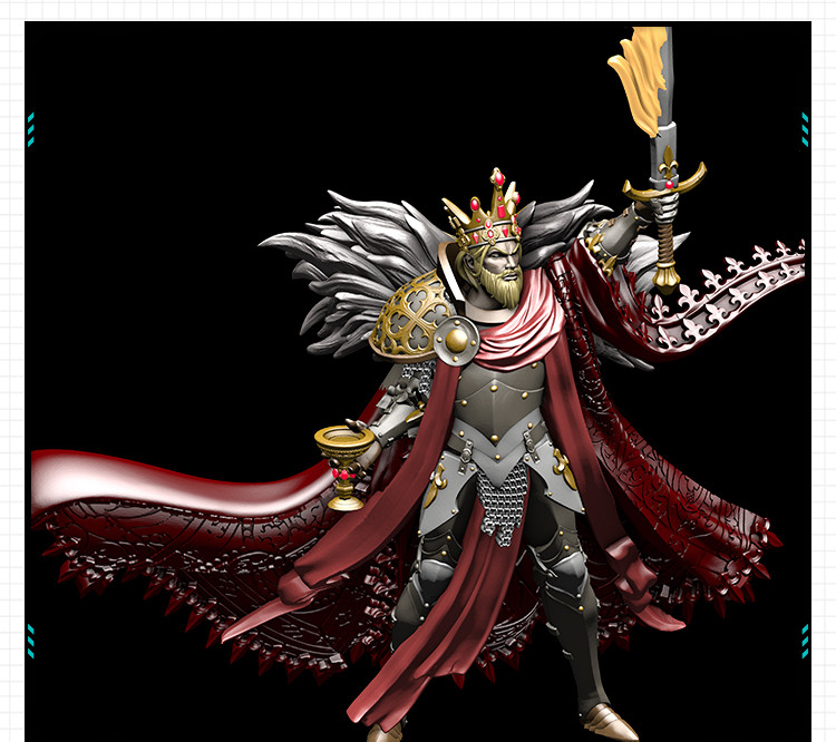 游戏人物亚瑟王站姿举剑造型手办 3D打印模型图纸白模定制STL文件