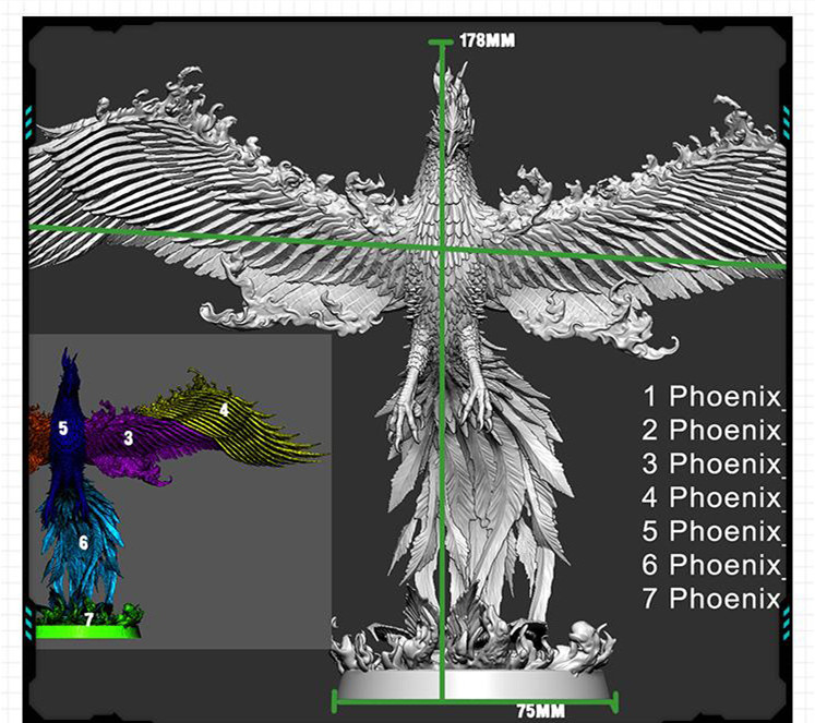 神话传说神兽朱雀凤凰展翅手办 3D打印模型图纸白模定制STL文件