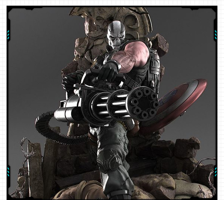 漫威超级反派交叉骨开枪战斗雕像 3D打印模型图纸白模定制STL文件