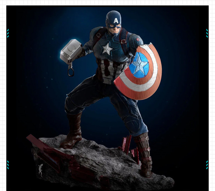 漫威手持雷神锤的美国队长手办 3D打印模型图纸白模定制STL文件