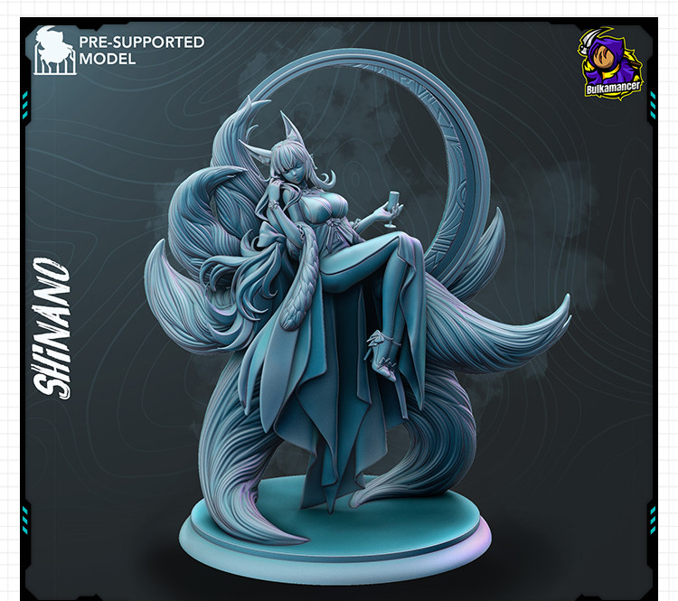 动漫游戏角色九尾妖狐手办 3D打印模型图纸白模定制STL文件