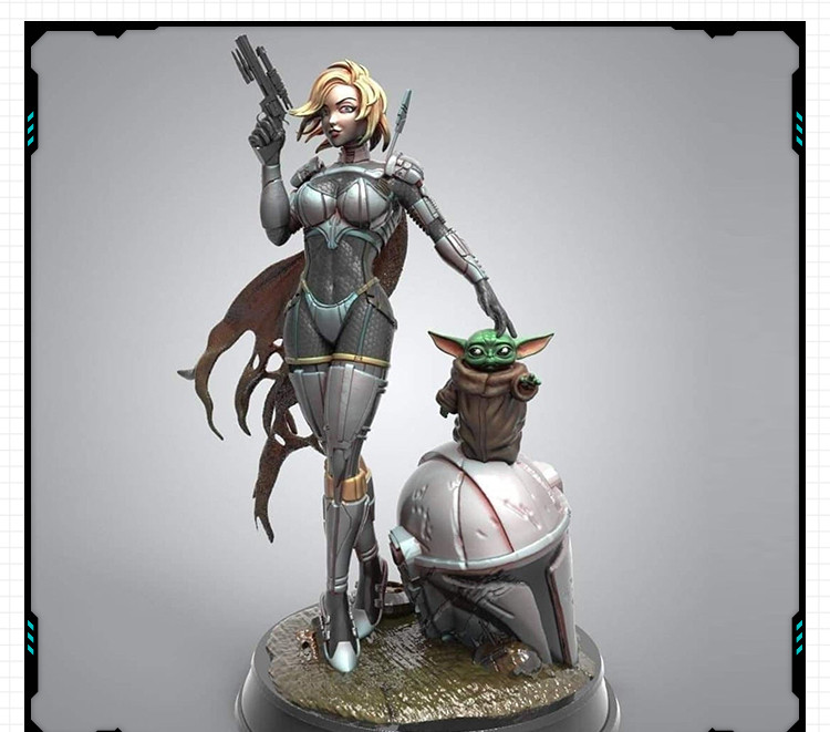 星球大战性感女曼洛达人尤达雕像 3D打印模型图纸白模定制STL文件