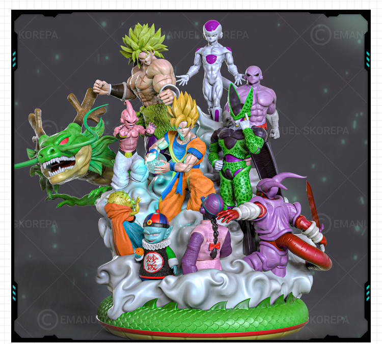 动漫七龙珠神龙与十个人物手办 3D打印模型图纸白模定制STL文件