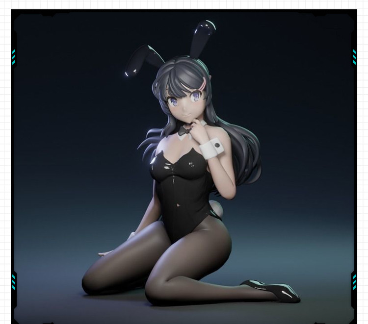 动漫性感角色兔女郎坐姿手办摆件 3D打印模型图纸白模定制STL文件