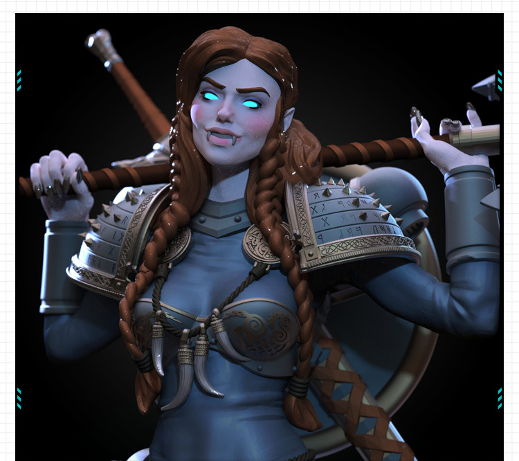 游戏人物角色吸血鬼女战士全身像 3D打印模型图纸白模定制STL文件