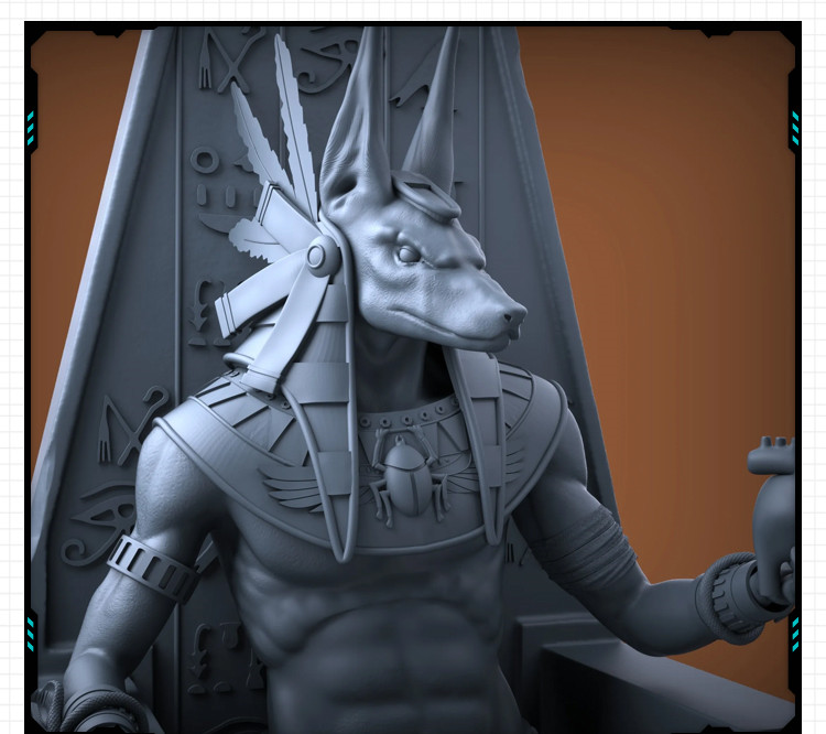 埃及神话阿努比斯坐姿狗头怪手办 3D打印模型图纸白模定制STL文件