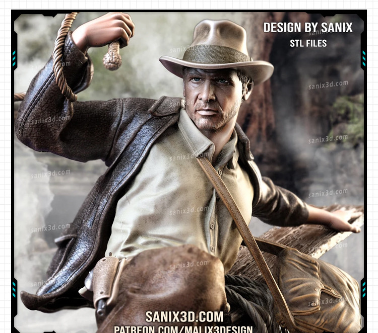 影视人物印第安纳·琼斯雕像手办 3D打印模型图纸白模定制STL文件