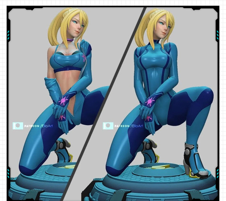 游戏银河战士萨姆斯·阿兰蹲姿雕像 3D打印白模定制模型图纸文件