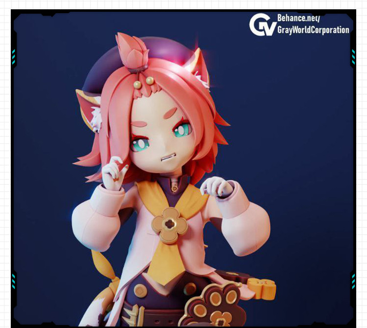 游戏原神猫女迪奥娜站姿手办 3D打印模型图纸白模定制STL文件