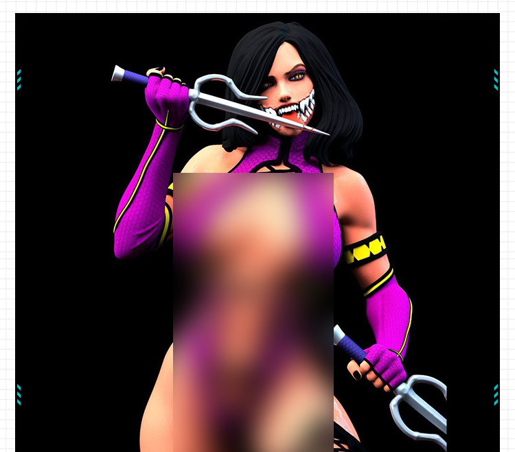 游戏真人快打裂口女梅丽娜手办 3D打印模型图纸白模定制STL文件