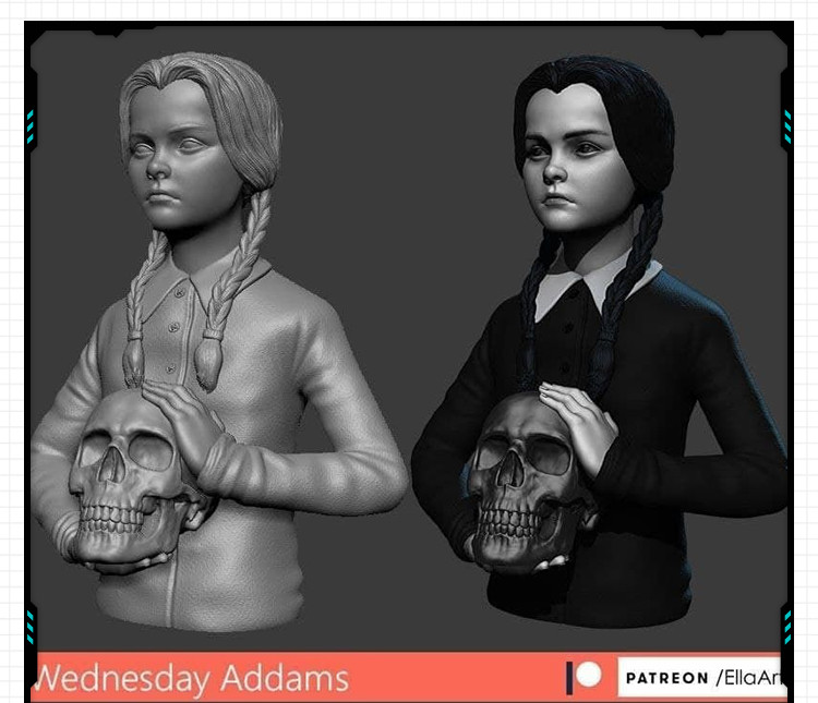 影视人物亚当斯一家女儿半身像 3D打印模型图纸白模定制STL文件