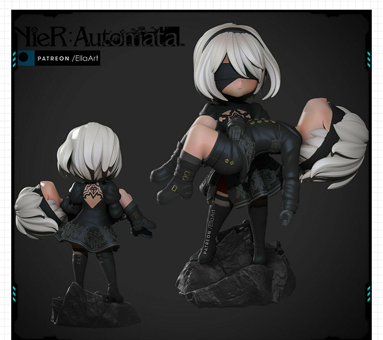 尼尔机械纪元2B与9C卡通造型手办 3D打印白模定制模型图纸文件