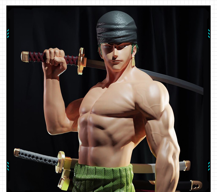 动漫海贼王索隆炫酷站姿手办 3D打印模型图纸白模定制STL文件