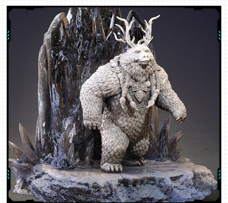 龙与地下城北极熊物纳努克雕像 3D打印模型图纸白模定制STL文件