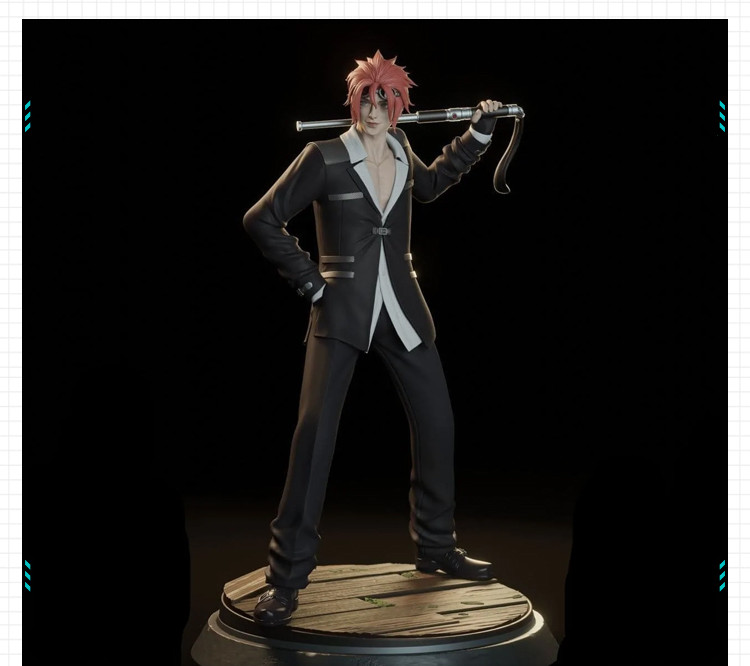 游戏最终幻想人物Reno站姿造型 3D打印模型图纸白模定制STL文件