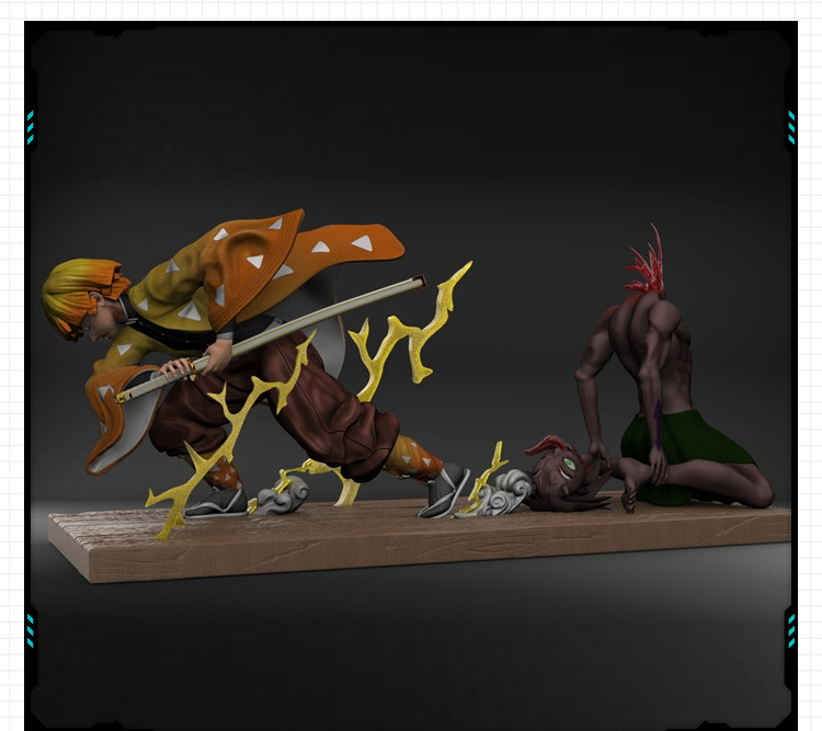 鬼灭之刃我妻善逸战斗造型手办 3D打印模型图纸白模定制STL文件