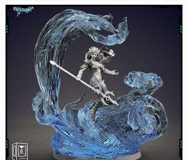 3D艺术玄幻人物水系法师雕像手办 3D打印模型图纸白模定制STL文件