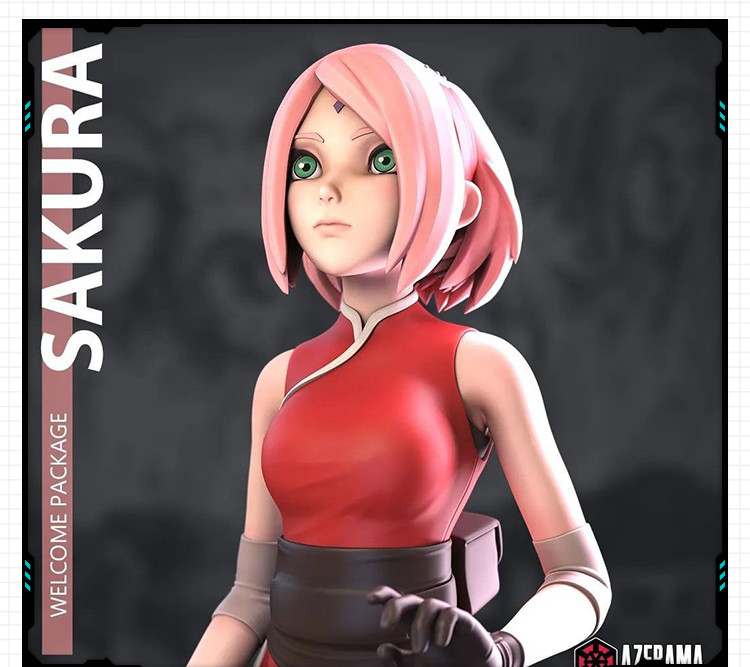 动漫火影忍者妹子小樱站姿手办 3D打印模型图纸白模定制STL文件