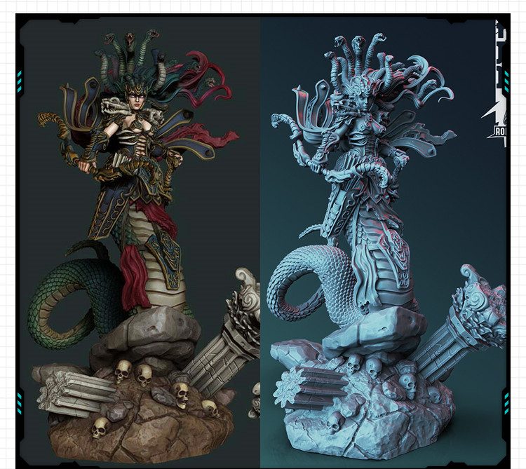 美杜莎妖女三姐妹微缩人物摆件 3D打印模型图纸白模定制STL文件