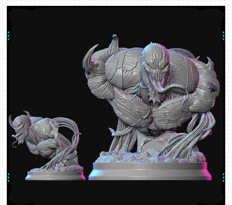 漫威宇宙反派狂暴毒液半身像手办 3D打印模型图纸白模定制STL文件