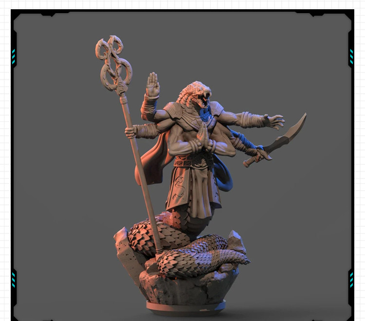 印度神话那伽之蛇与2个侍女 3D打印模型图纸白模定制STL文件