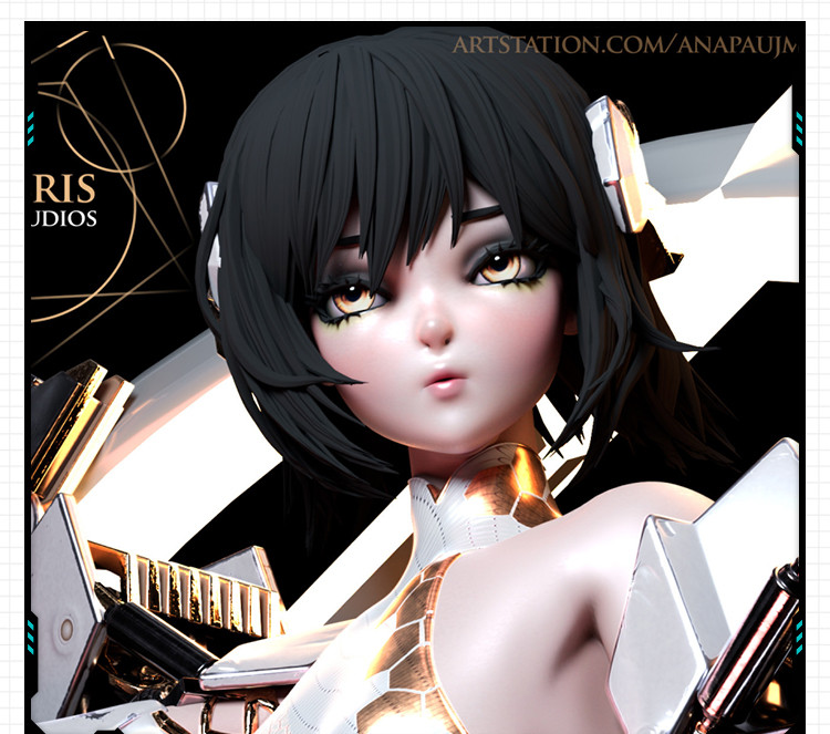 机甲妹子项目代码：雪手办 3D打印模型图纸白模定制STL文件