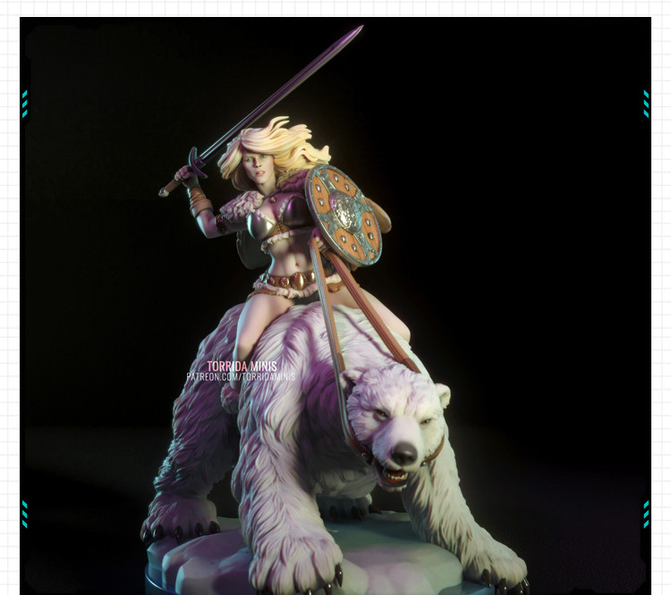 北极熊野蛮人希尔德战斗姿势手办 3D打印模型图纸白模定制STL文件