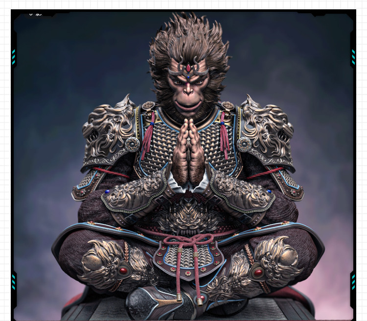 神话传说斗战圣佛孙悟空坐姿雕像 3D打印模型图纸白模定制STL文件