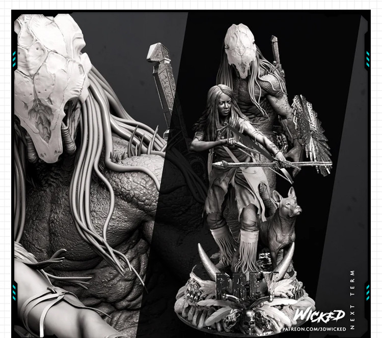 科幻影视异形铁血战士与女主手办 3D打印模型图纸白模定制STL文件