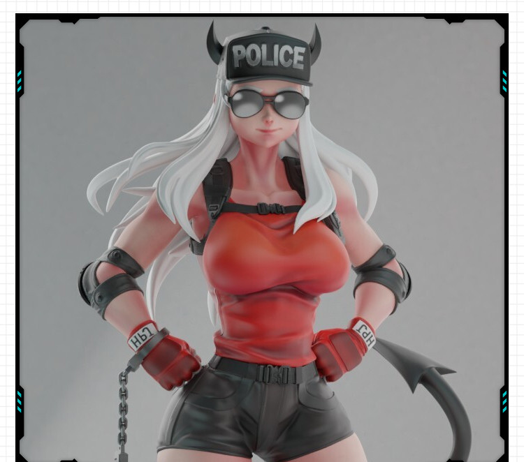 二次元妹子正义警官地狱猎手手办 3D打印模型图纸白模定制STL文件