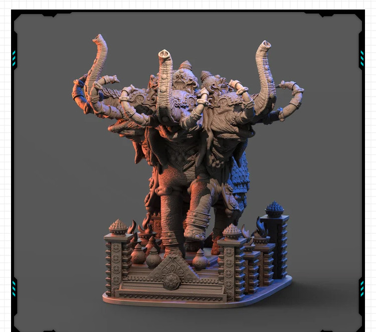印度神话3头白象艾拉瓦塔模型 3D打印模型图纸白模定制STL文件